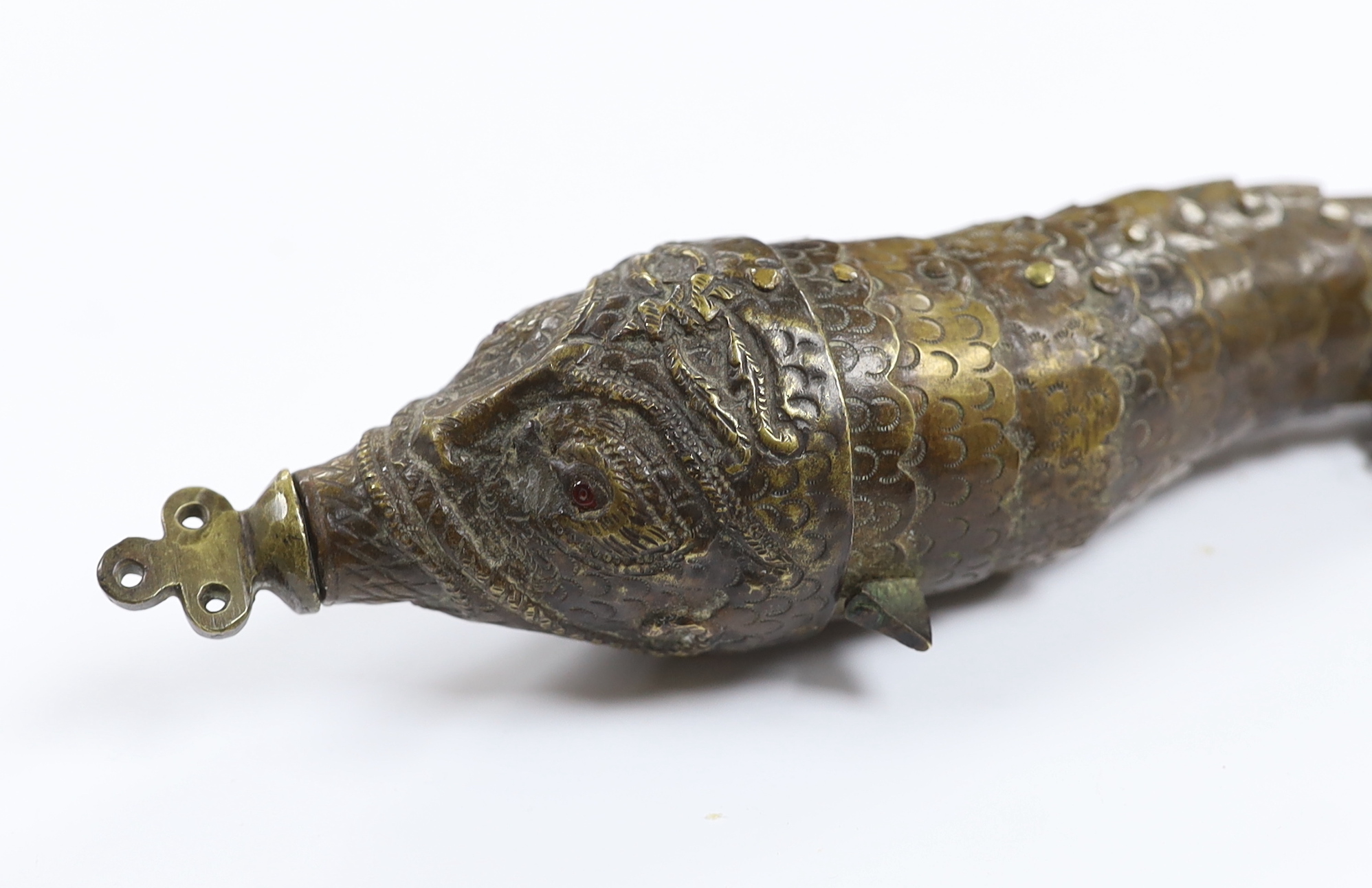 An articulated oriental spice box in the form of a fish, 30cm
